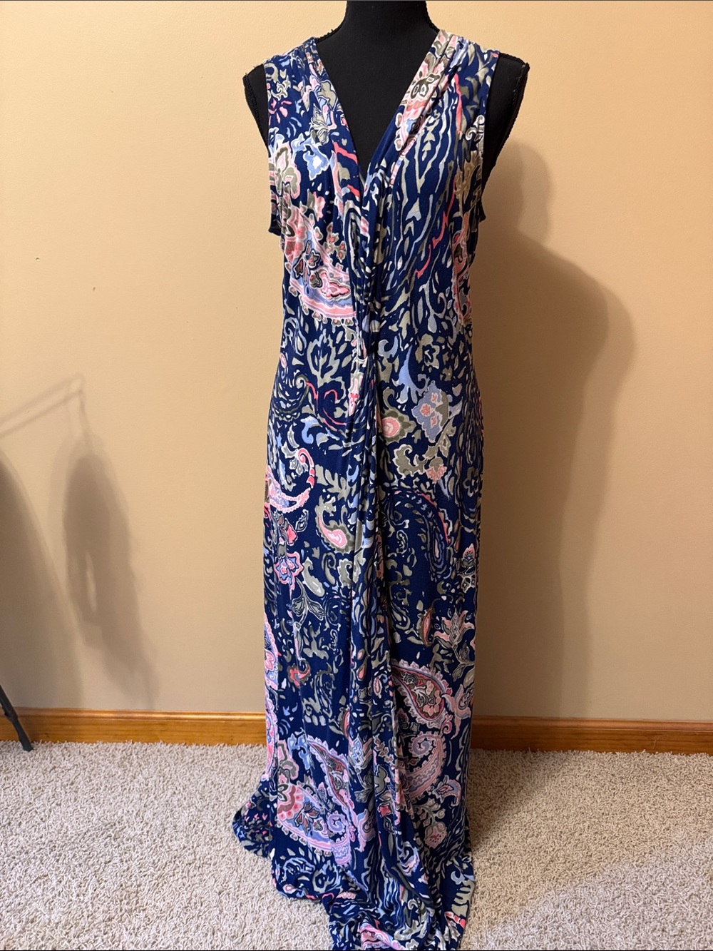 Tommy Bahama Navy Maxi Dress with Pink and Cream Paisley Accents